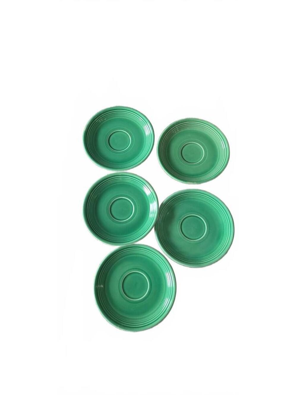 Set of 5 Vintage Fiesta Green Saucers